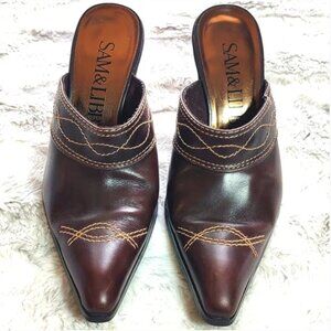 Sam&Libby Brown Pointed Heeled Mules Shoes Womens Size 6